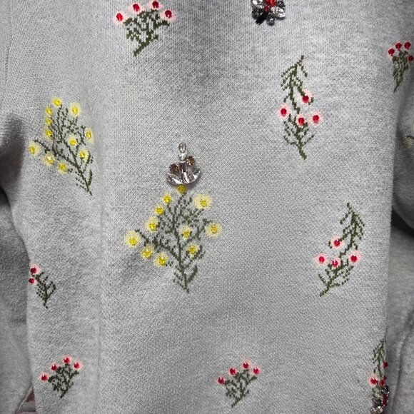 Nanette Lepore Sweater XL | Floral Beaded Embroidered Cropped Gray Coquette Chic - Picture 6 of 7
